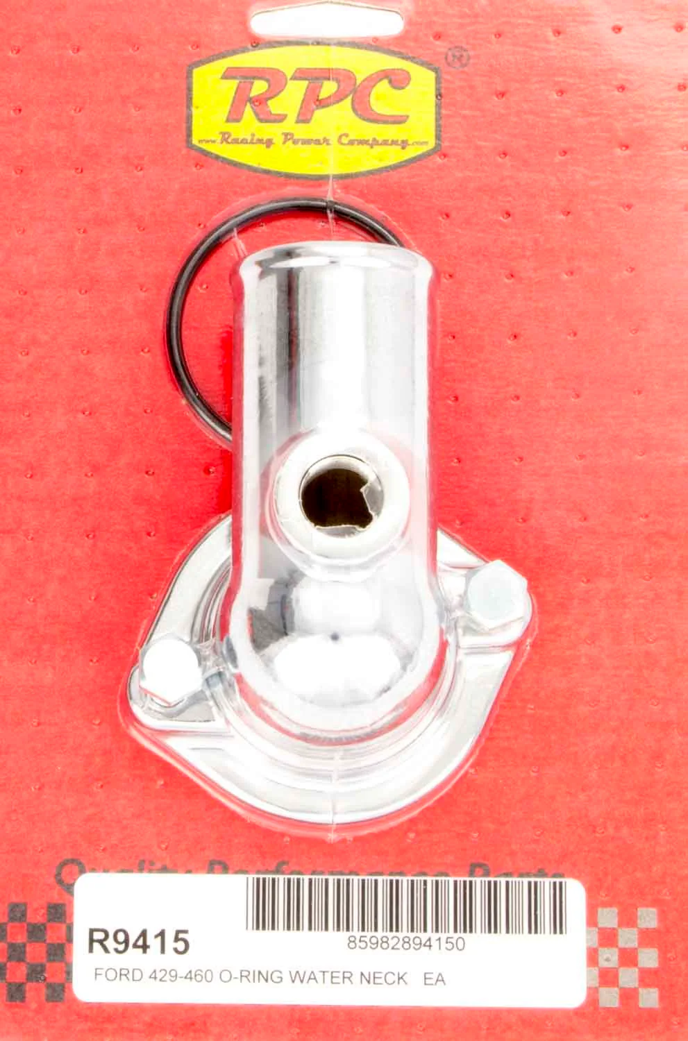 RPC R9415 Water Neck, Big Block Ford, 90 Degree, Non-Swivle, O-Ring, Chrome Plated Steel