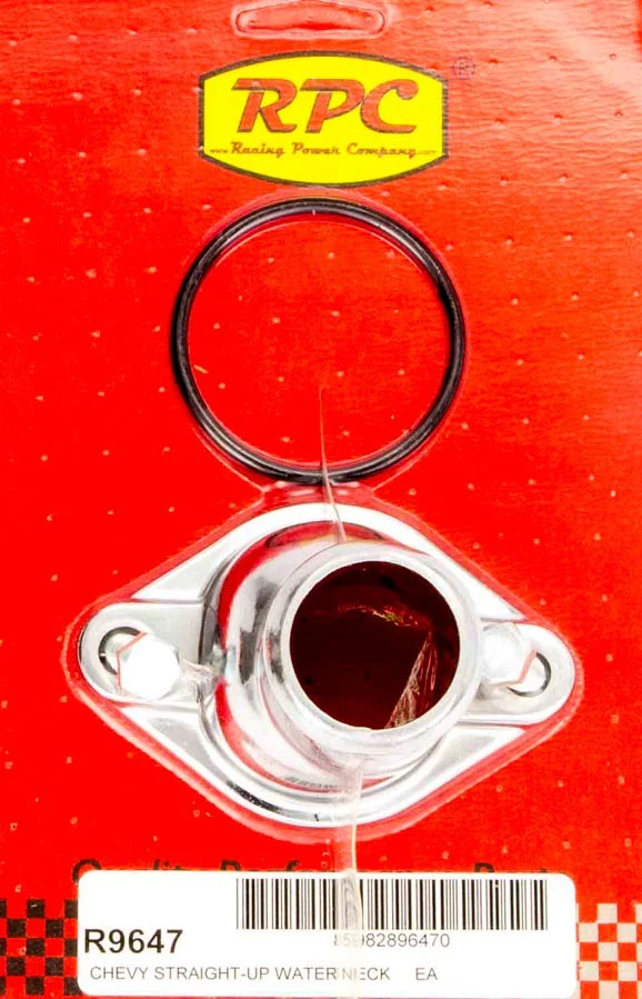 RPC R9647 Water Neck, Chevy V8, Straight, Non-Swivel, O-Ring, Chrome Plated Steel