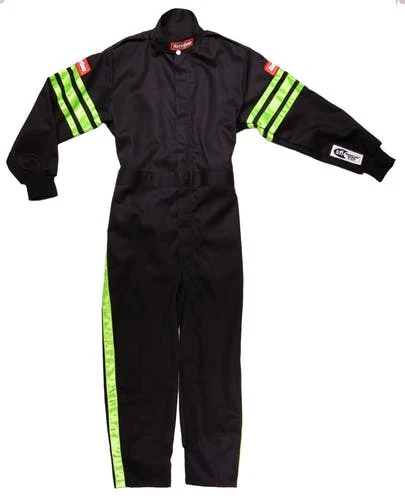 Racequip 1950793 Black Suit Single Layer Kids Medium Green Trim