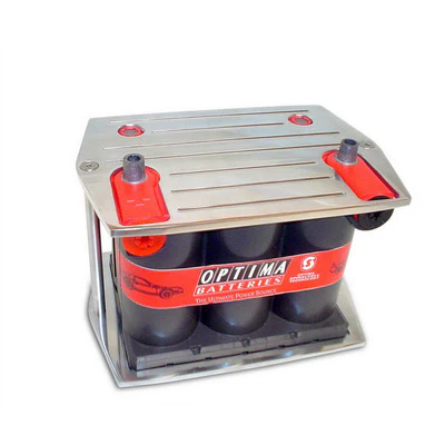 Taylor / Vertex 48230 Battery Tray, 10 x 6-7/8 in, Billet Aluminum, Polished, Optima Blue / Red / Yellow Top Batteries, Type 25 / 75, Each