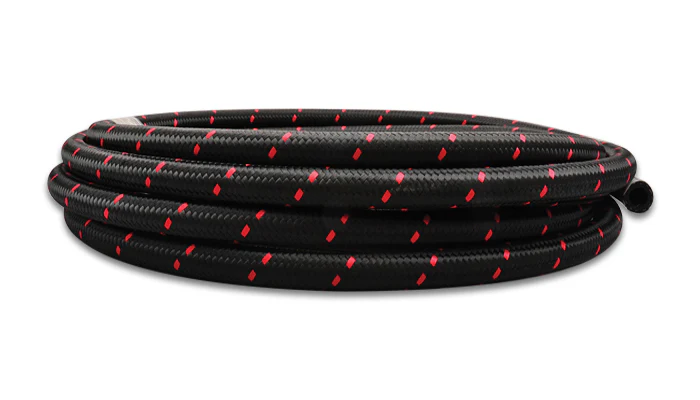 Vibrant 11966R -6 Black/Red Nylon Braided Flex Race Hose 10 Feet