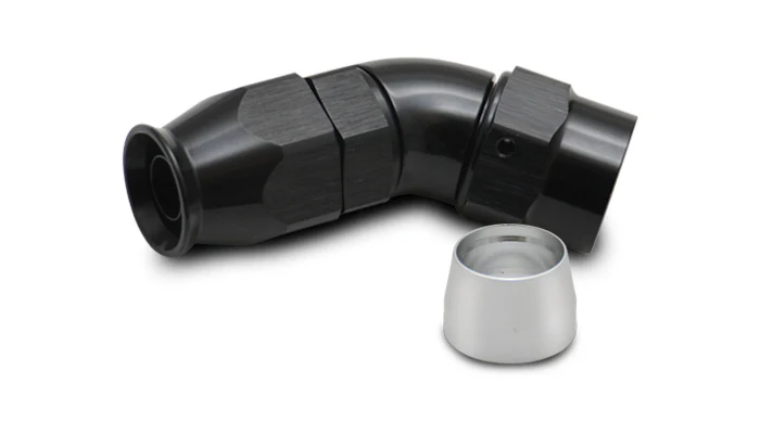 Vibrant Performance 28408 -8 Black High-Flow PTFE Hose End 45 Degree